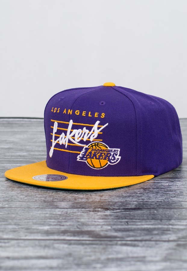Snap Mitchell & Ness NBA Cursive Csript Logo LA Lakers fioletowo żółty
