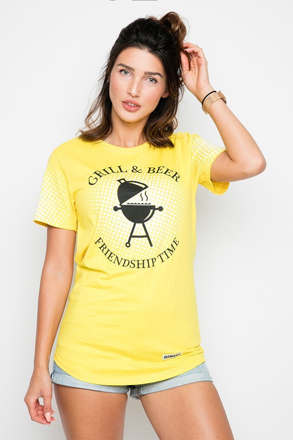 T-shirt Diamante Wear Grill & Beer żółty